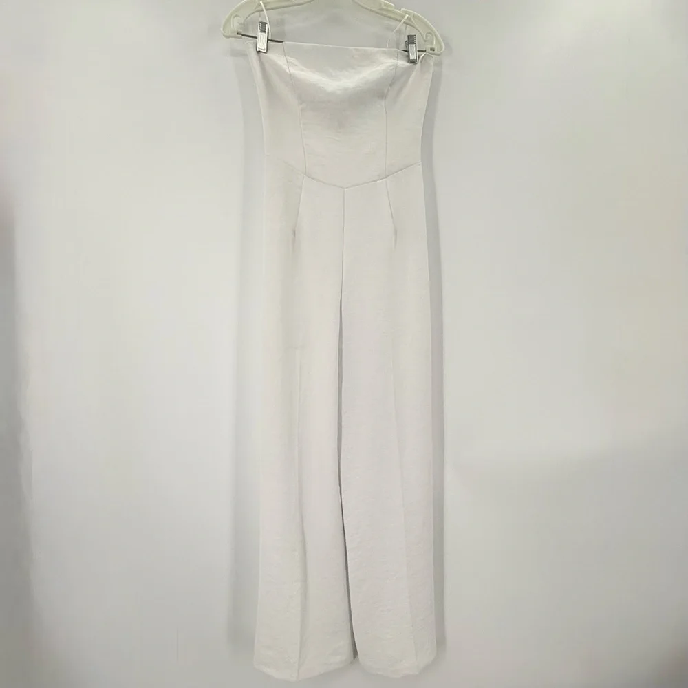 Abercrombie & Fitch Strapless Wide Leg Jumpsuit Linen Bridal Coastal S - Picture 2 of 7
